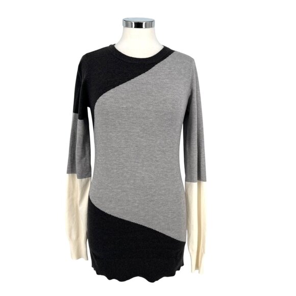 Long Tall Sally Colorblock Crewneck Long Sleeve Sweater Gray Black Size 6-8 NWT - Picture 1 of 13